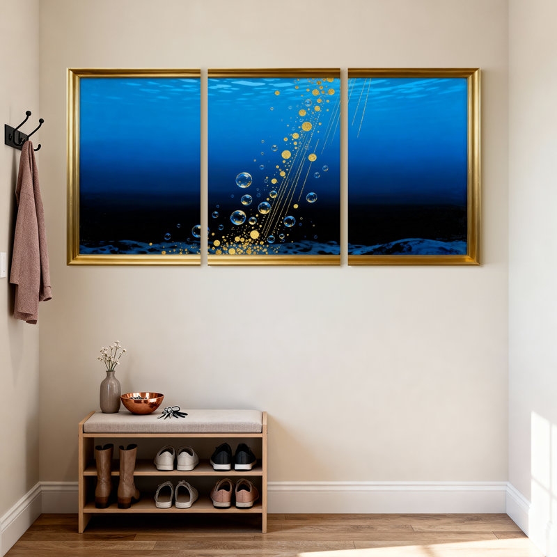 «Underwater Bubbles», ensemble de 3 reproductions d'art sur toile bleu pâle, H 30 po x l 60 po