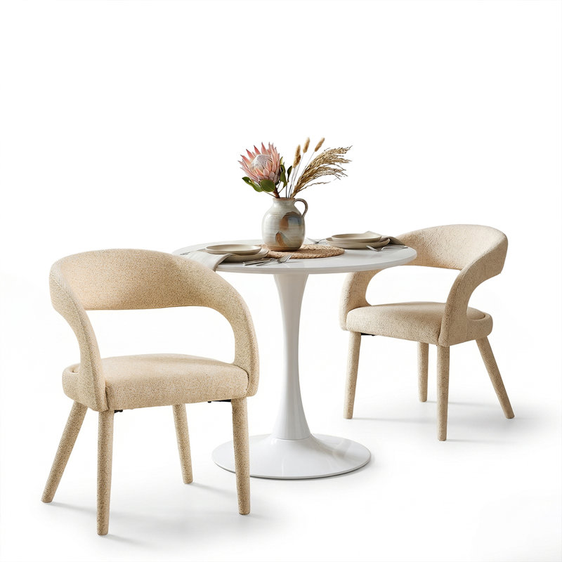 Ensemble de table de salle à manger ronde 31,5 "avec 2 chaises rembourrées Donegan, Beige
