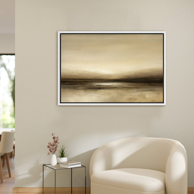 Art mural encadré Serene Neutral Horizon, H 24,8 po x l 36,8 po, Impression encadrée sans passe-partout, Blanc