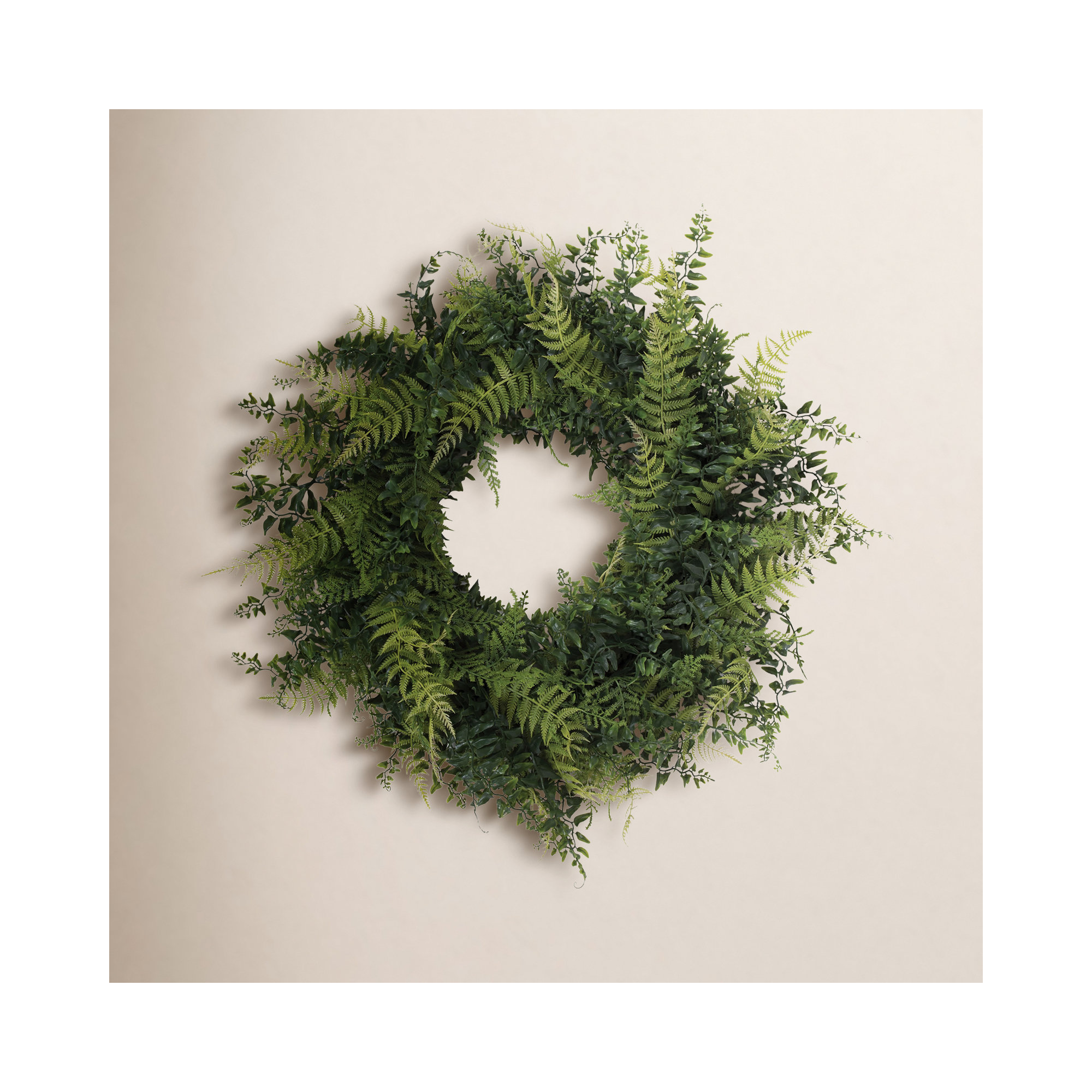 Artificial Buckler Fern and Grass Wreath, 24" H x 24" W x 4" D