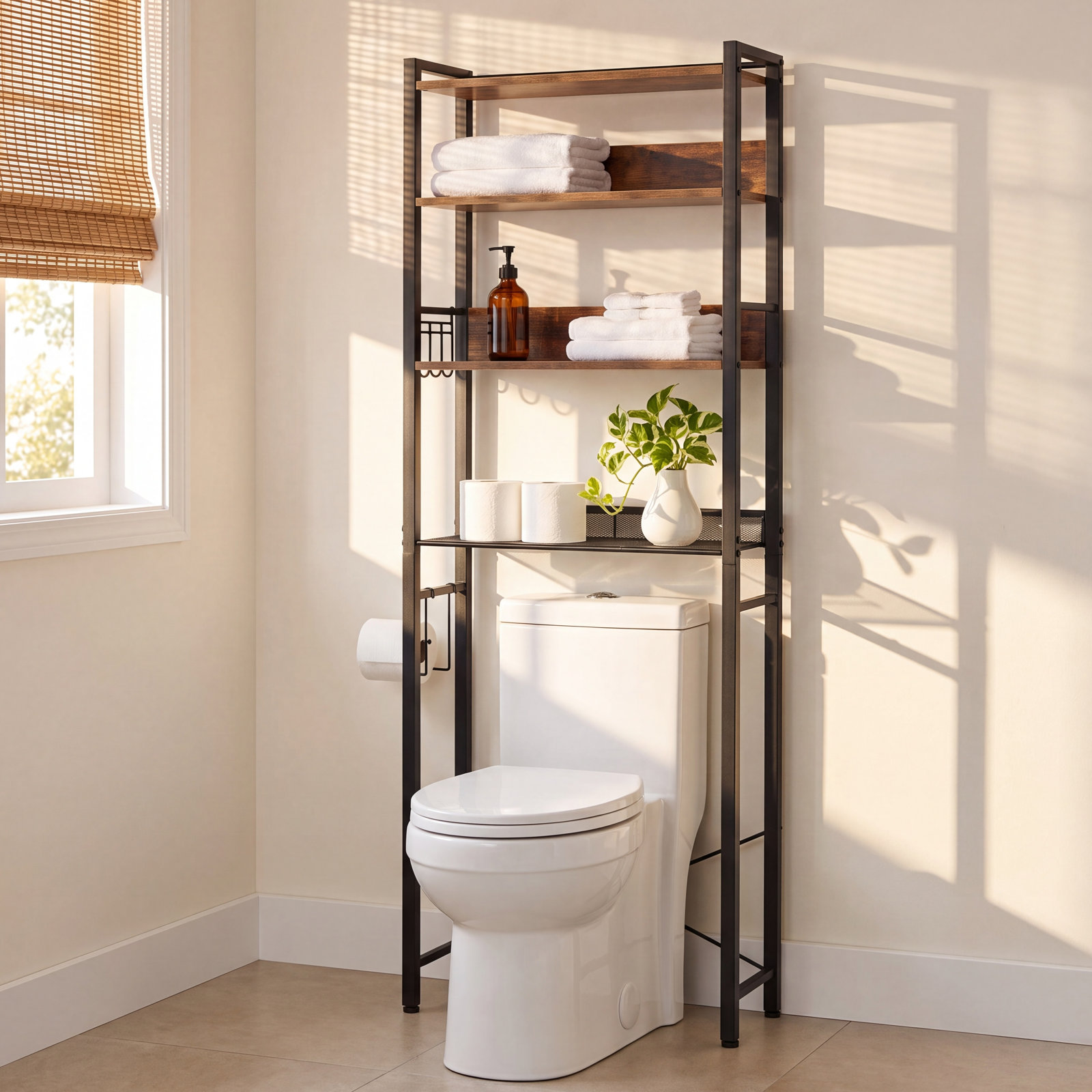 Calirose Over-The-Toilet Storage, Rustic Brown, 65.7" H X 23.6" W x 8.7" D
