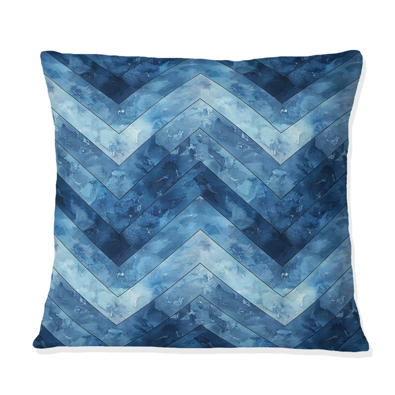 Blue  Chevron Patterns III - Modern Throw Pillow, 18"H x 18"W