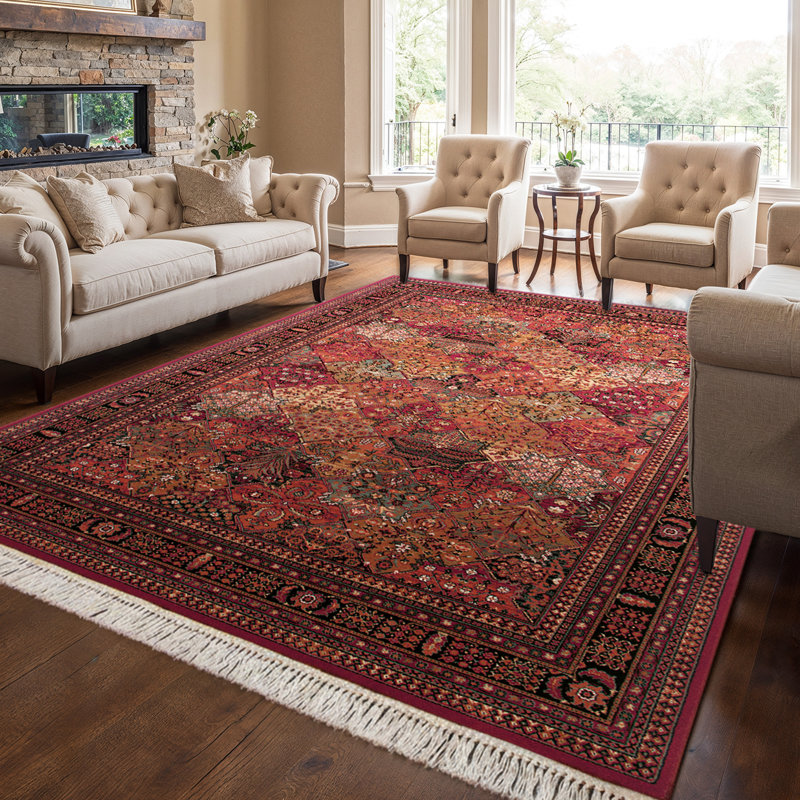Tapis oriental en laine rouge à franges Doughman, Rectangulaire 6 pi 6 po x 10 pi 1 po