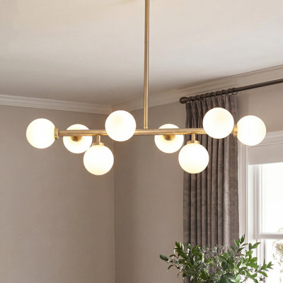 Lustre spoutnik linéaire en métal 8 lumières avec abat-jour en verre Jewellia 