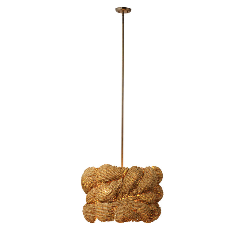 Anguilla 3-Light Wood Beaded Chandelier, Natural, Natural