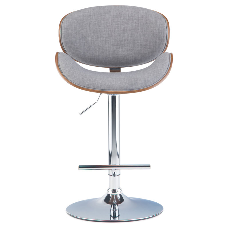 Tabouret de bar moderne pivotant rembourré Marana, Tissu en polyester aspect lin gris