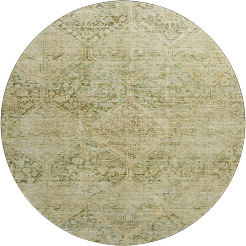 Premium Machine Washable Bucz AMF1745 Geometric Rug, Round 8'