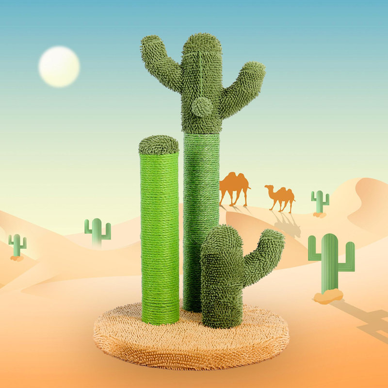 Joli pot à griffer en forme de cactus, Brun, H 29 po x l 16,5 po x L 16,5 po