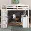 Lit mezzanine double pleine grandeur avec échelle et tablettes intégrées, bureau à cadre en bois et garde-corps-1648242537