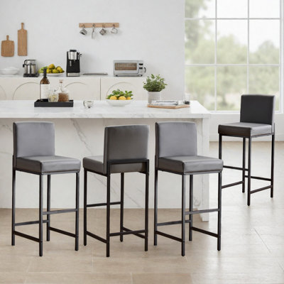 Bar Stools Set Of 4, 30'' Tall Barstools, Counter Height Bar Stools With Back Support, Faux Leather, Metal Legs, Upholstered Seat Cushion Modern Barstool, Use For Kitchen Island Home Bar, Beige