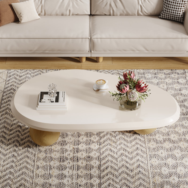 Table basse moderne en bois massif Khattab, Blanc, Brown