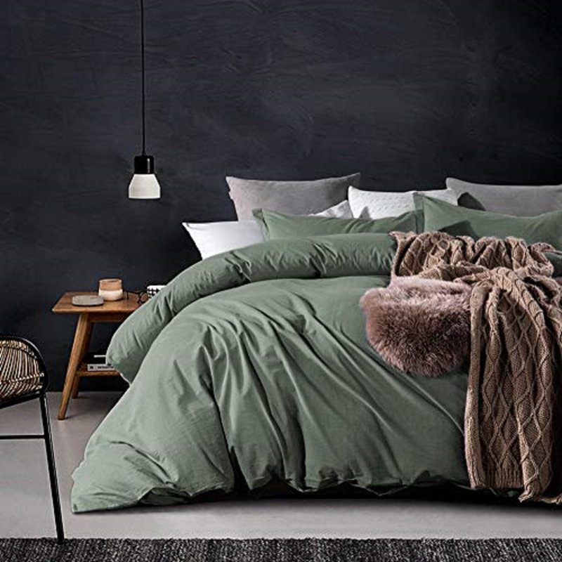 Cotton Sateen Duvet Cover, Queen Duvet Cover + 2 Standard Shams, Green