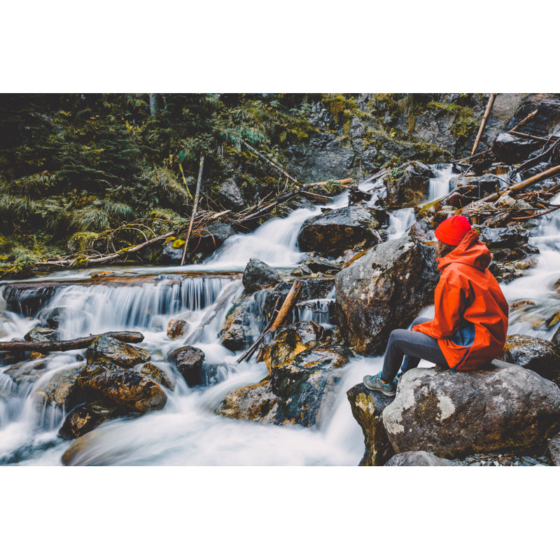 Girl On Mountain River by Nuture - Wrapped Canvas Print, 30cm H x 46cm W