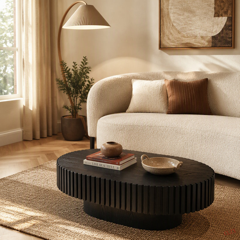Table basse ovale moderne pour le salon, petite table basse ovale avec piédestal robuste de 43,7 pouces Modern Handcraft
