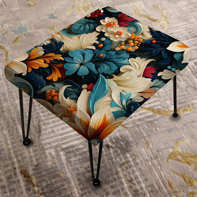 Blue And Beige Vivid Flower Garden Beauty - Abstract Rectangle Ottoman