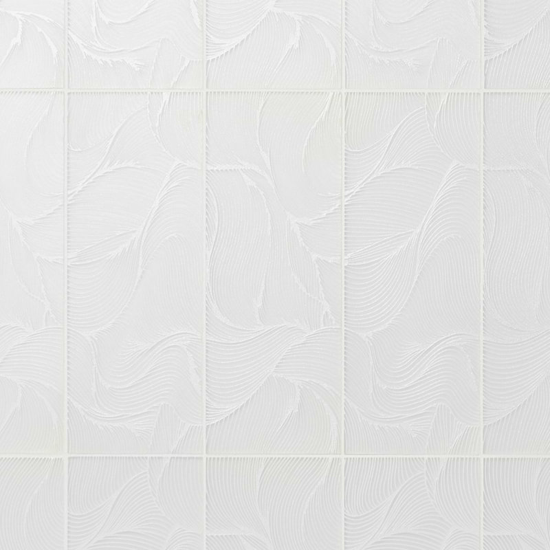 Sonya Waves 6x16 Frosted Glass Tile, Pearl White