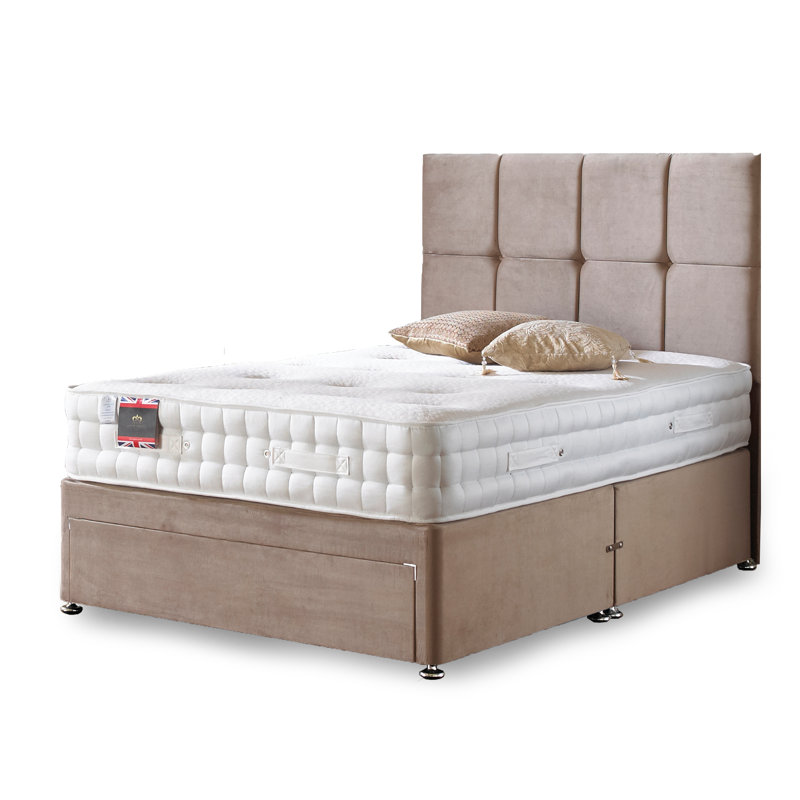 Arlette Pocketsprung Divan Bed Set, Mink Plush Velvet, 2 Drawers, Small Double