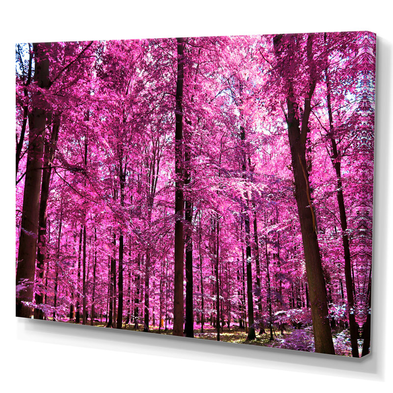 Pink And Purple Fantasy Forest Landscape XI - Painting on Canvas, 24" H x 36" W x 1" D, Wrapped Canvas