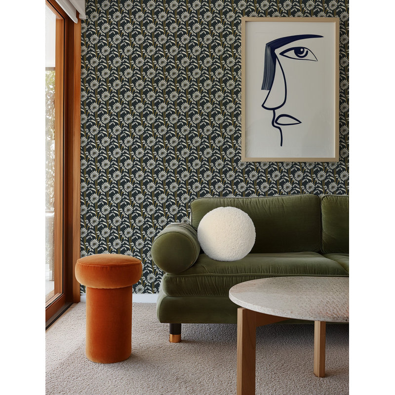 Woodland Bloom - Floral Wallpaper, Soot, Faux Grasscloth, Non-pasted
