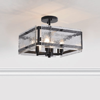 Rika 15" 4-light Hand Crafted Glass Panels Square Flush Mount