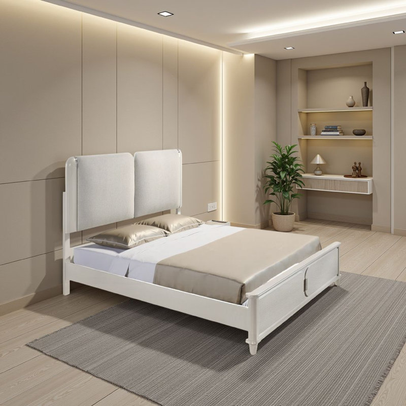 Lit Veda avec DEL, blanc perle, revêtement gris Boucle, Grand