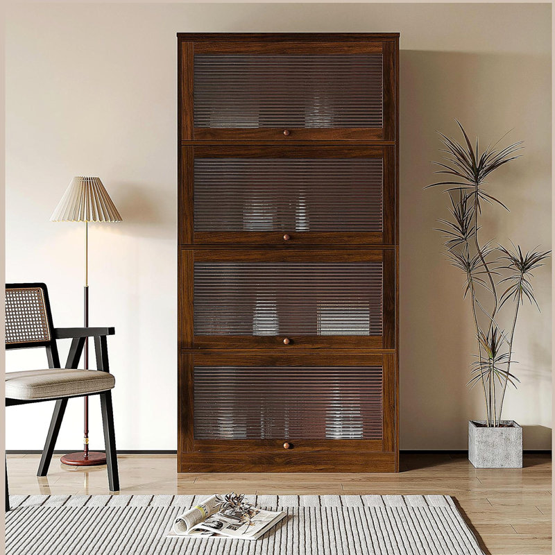 Bibliothèque contemporaine avec portes fermées en verre et armoire de rangement de bureau