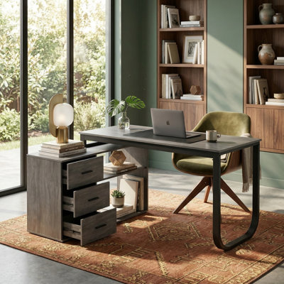 Fort Myers Reversible Multi-Functional Desk with Storage Drawers and Open Shelving