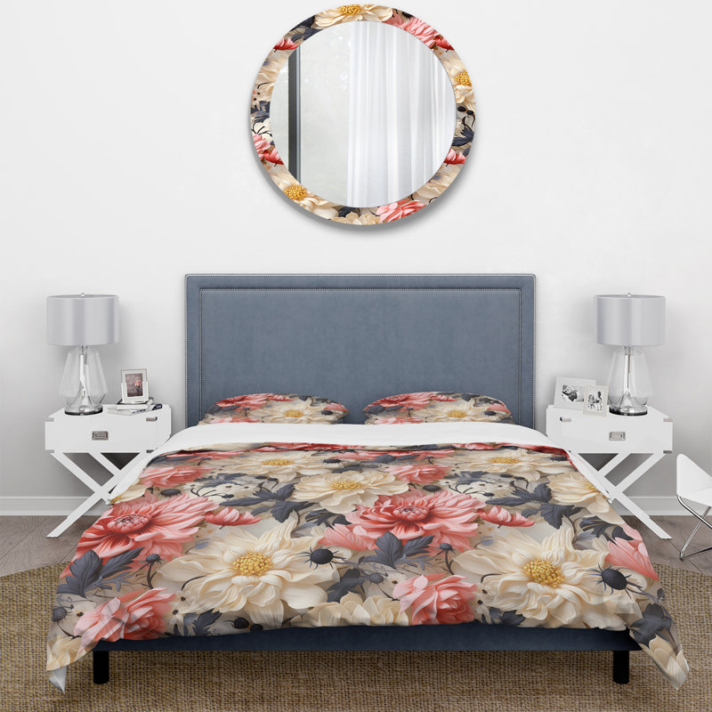 Ensemble de housse de couette Soft Color Floral Garden Beauty IV, Housse de couette pour grand lit et 2 taies décor