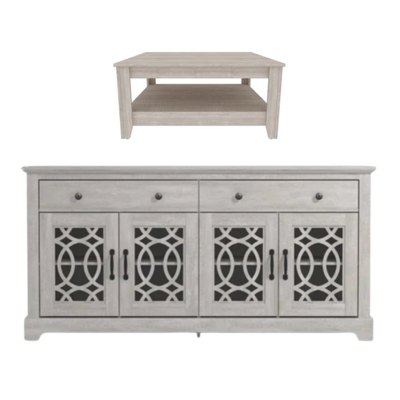 Ensemble de buffet 2 pièces Tottenham Basilico, Chêne gris cendré, Chêne gris cendré