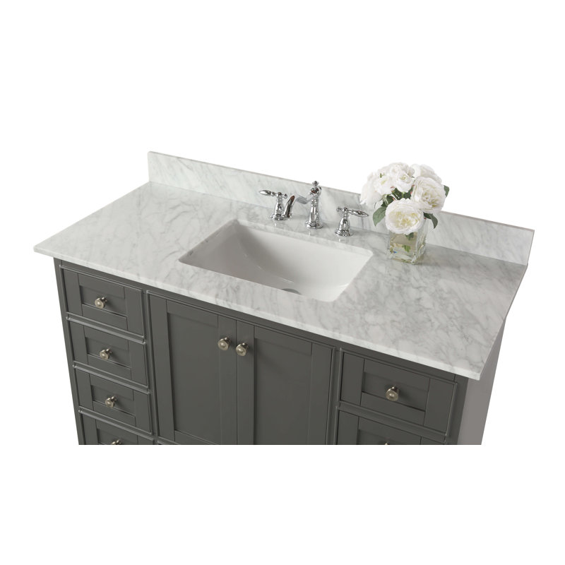 Audrey 48'' W Single Vanity, Carrara White, Brushed Nickel, Sapphire Gray
