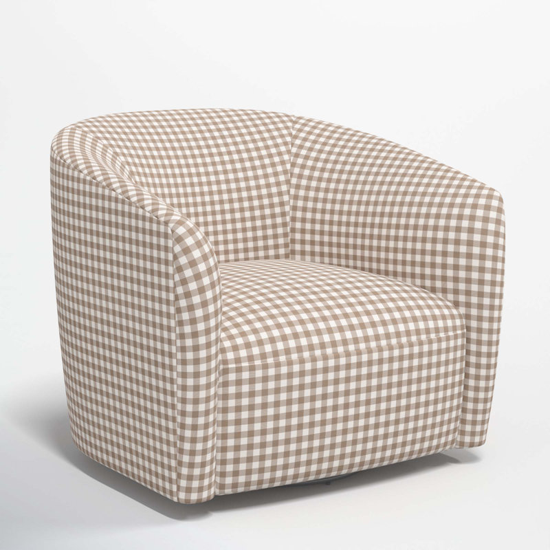 Marita Upholstered Swivel Barrel Chair, Classic Gingham Tan