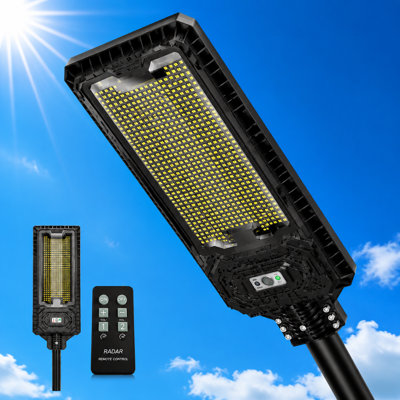 Commercial Grade Solar Street Light, 3 Modes, Motion Activated, Remote Controlled, All-in-One Security Light for Parking Lot, Garden