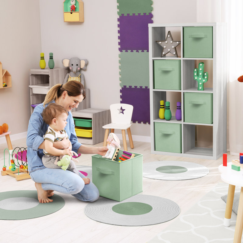 Ensemble de 6 cubes de rangement pliables de 13 pouces avec poignée Sorbus - pour organiser la maison, les tablettes, la chambre de bébé, la salle de jeux, le placard et plus, vert sauge
