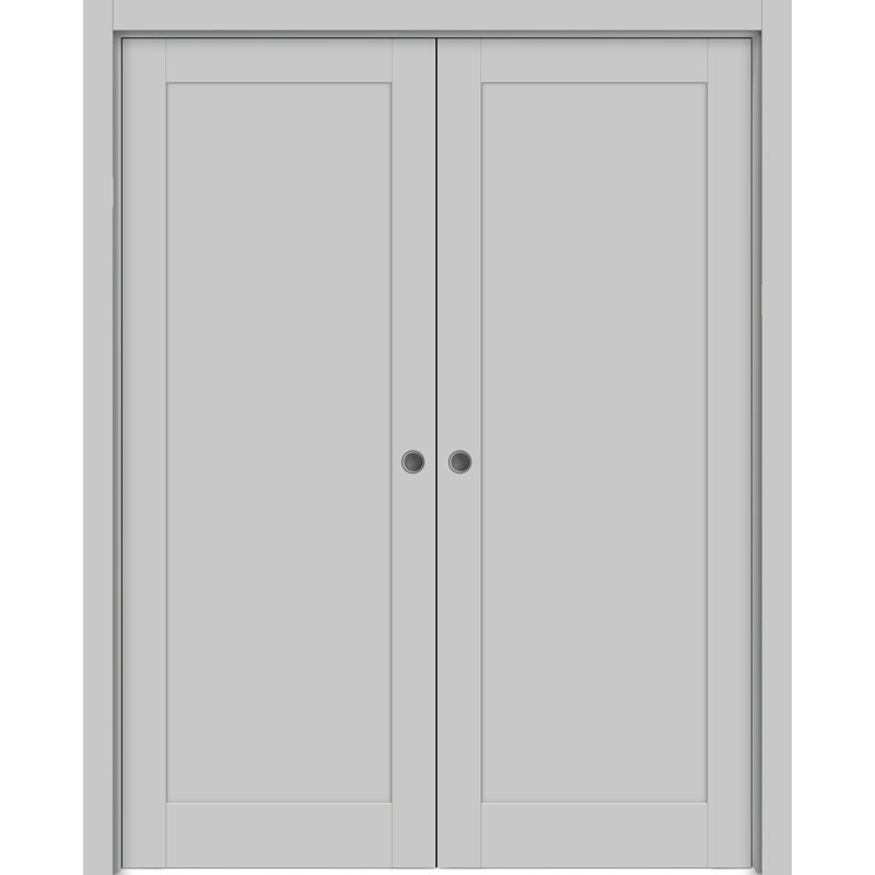 Panelled Wood Quadro Sliding Closet Doors, Matte Grey, 36" x 96"