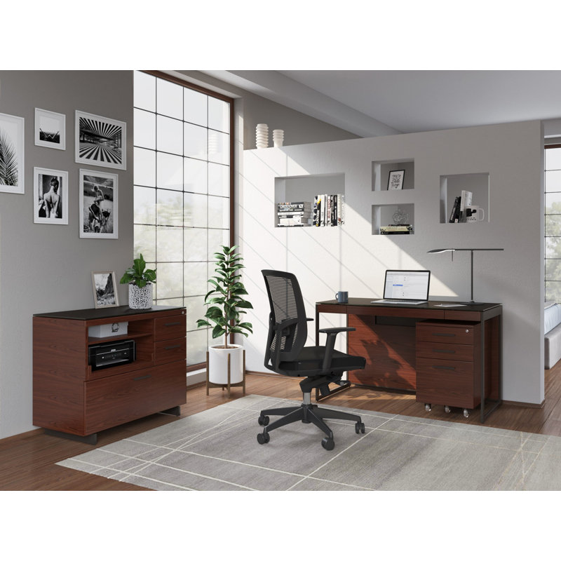 Sequel Desk With Back Panel, Chocolate Stained Walnut/Black