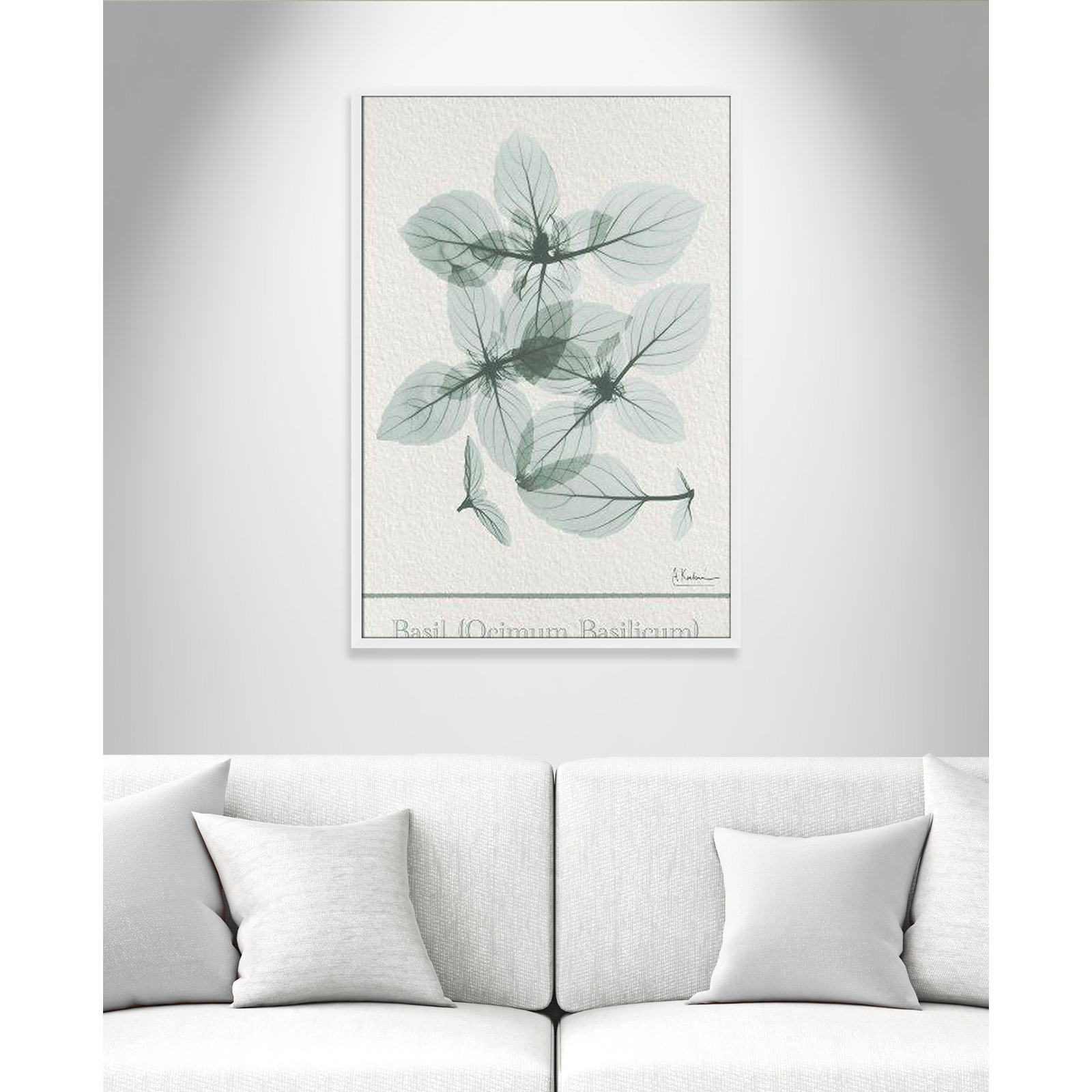 Jeanette "Basil Ocimum Basilicum" Painting, 41.5" H x 29.5" W x 1.25" D, Satin White Framed Paper
