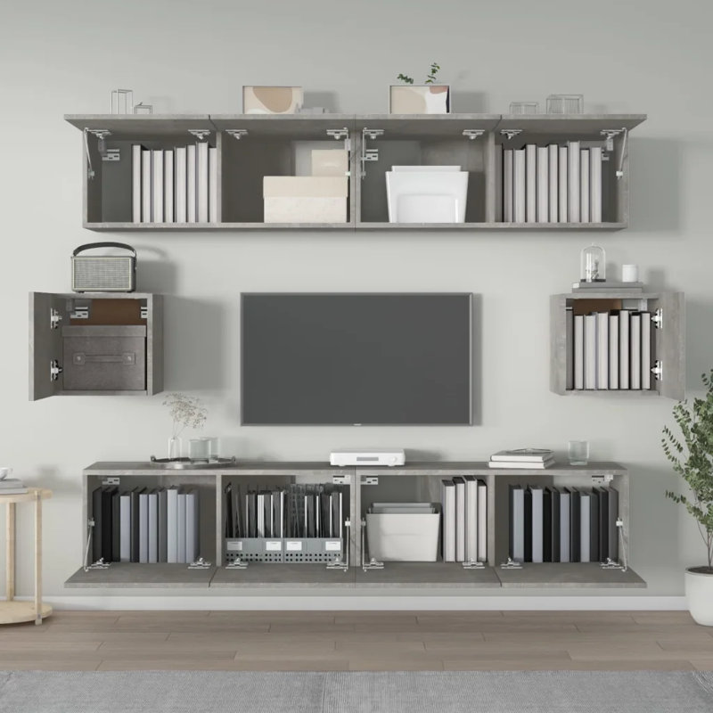 Mantador Unfinished TV Stand for TVs up to 88", Concrete Grey, 80cm W x 30cm D x 30cm H