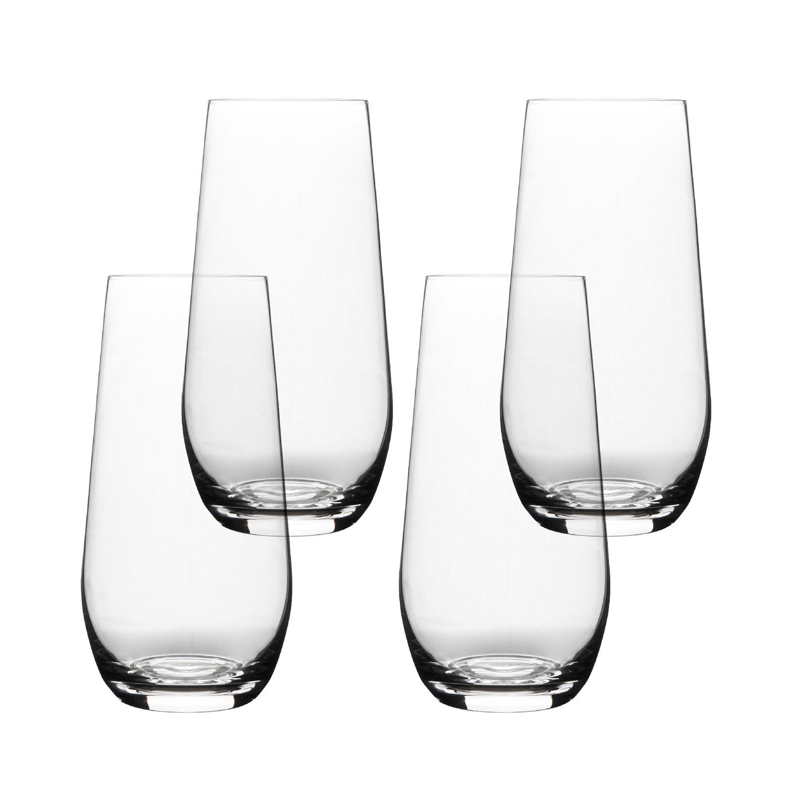 over&back Tall Stemless Mouth-Blown Glassware - Set of 4 Drinking Glasses, 19 oz., Clear