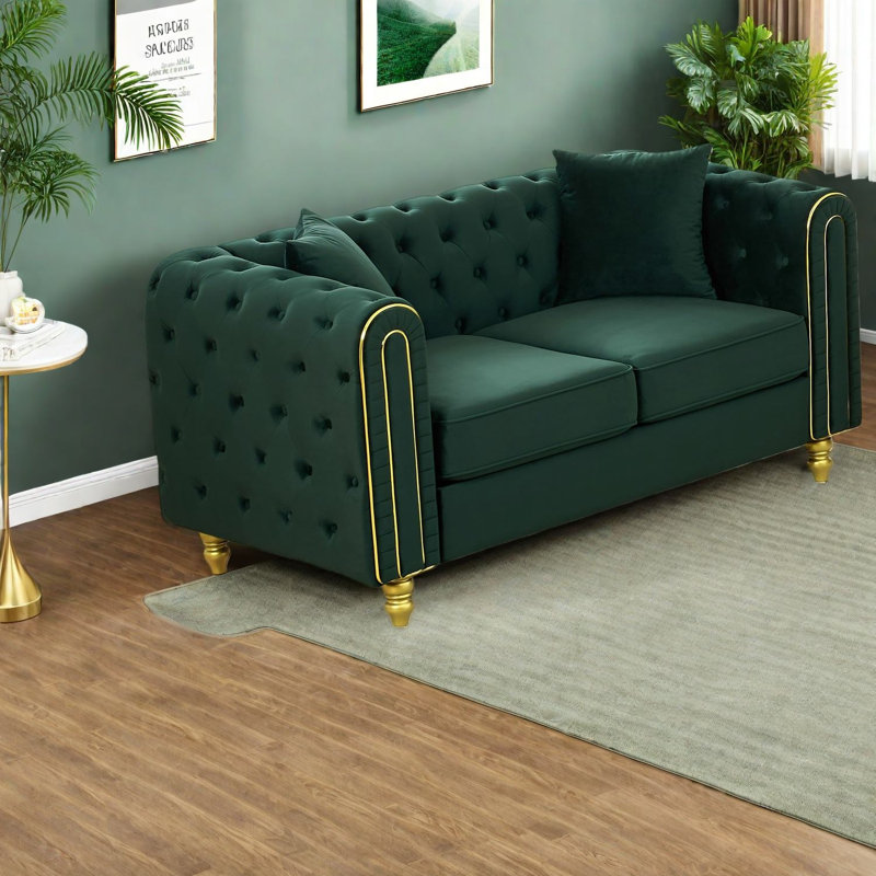 Ensemble de canapés modernes en velours vert Chesterfield 3 et 2 places pour la maison