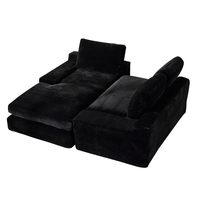 Installation 99 po x 69 po - Canapé modulaire, combinaison de 2 pièces, canapé-lit en forme de L noir, confortable avec support à ressorts et salon en mousse à haute résilience, structure en velours côtelé doux