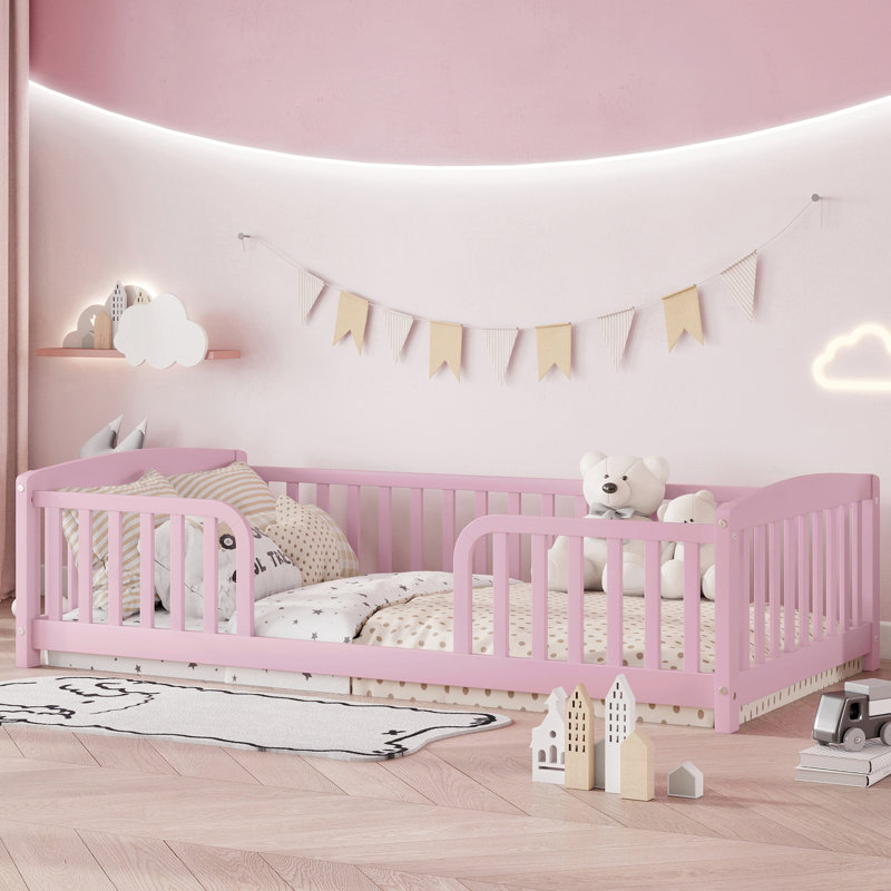 Lit pour tout-petit Montessori, structure en bois de pin (rose, simple), Lit simple, Rose