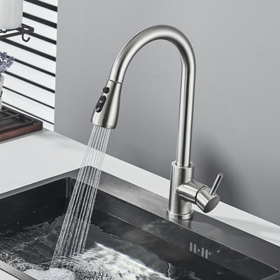 Kitchen Faucets with Pull Down Sprayer Stainless Steel Single Handle 1 Hole for Family Kitchen  Brushed Nickel Bar Sink Faucet