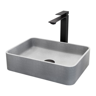 Lavabo de salle de bain rectangulaire en béton avec robinet H 11 po L 16 po x l 12 po x H 4 po Dunn Segovia