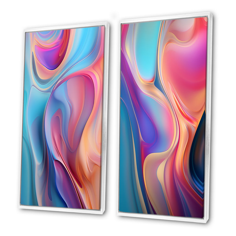 Ensemble transitionnel d'art moderne sur toile abstraite moderne rose et bleu IV, H 32 po x l 33 po, Cadre flottant blanc