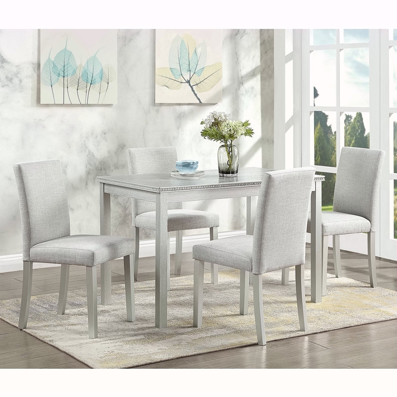 Ensemble de table de salle à manger en bois 5 pièces, ensemble de table de cuisine avec table rectangulaire et 4 chaises rembourrées, ensemble de table de salle à manger en bois avec décoration en cristal et chaises