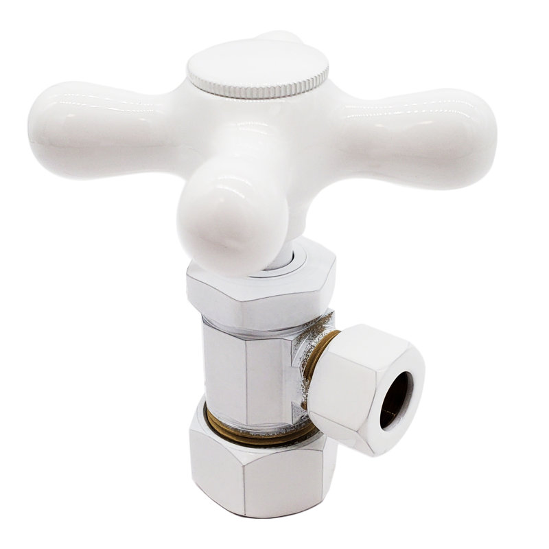 Robinet d'arrêt à angle en croix, entrée de tuyau en cuivre 1/2 po avec sortie de compression 3/8 po, Blanc thermolaqué