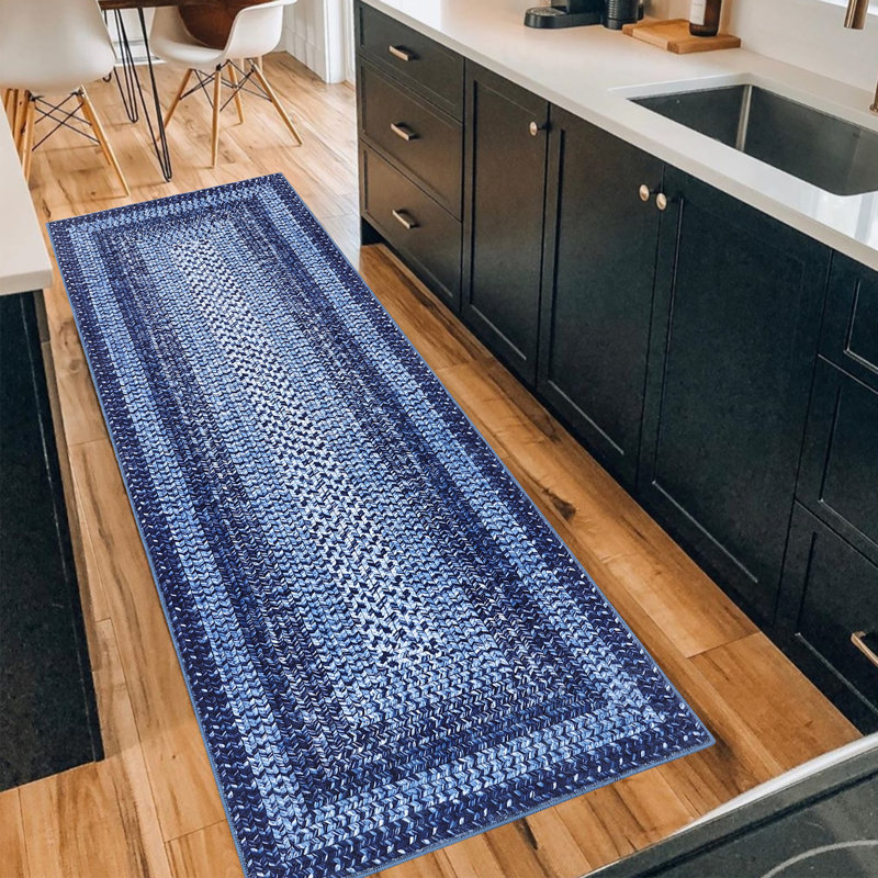 Rectangle Geometric Area Rug, Navy Blue, 60*230cm