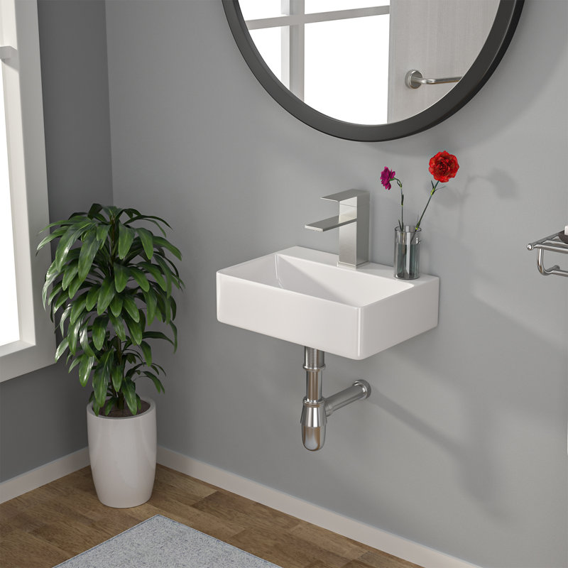 Lavabo de salle de bain mural rectangulaire en céramique blanche L 14 po x l 10 po Kichae
