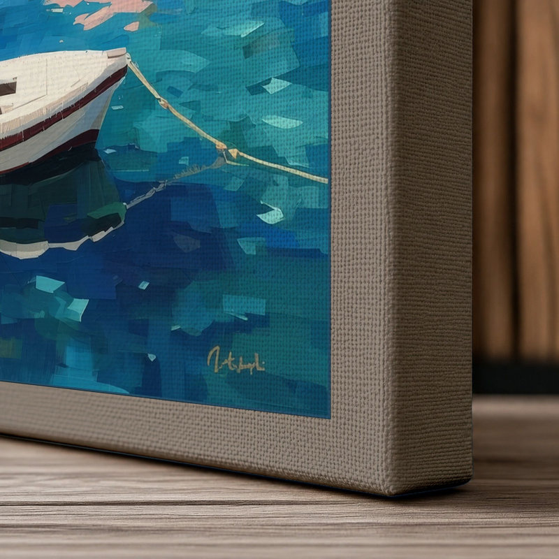 Mediterranean Harbor Coastal - Wrapped Canvas, 36x24 - 91.4 x 61.0 cm, Taupe Border
