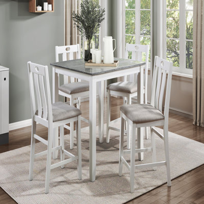 Mobilier de salle à manger décontracté 5 pièces gris et blanc